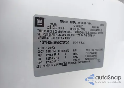 2007 Cadillac Escalade Standard from USA, damaged, VIN 1GYFK63897R249454